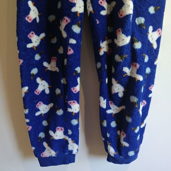 Fuzzy Lounge Pants XS Blue Cow Head Print Elastic Waist Leisure Weekend - Picture 5 of 8